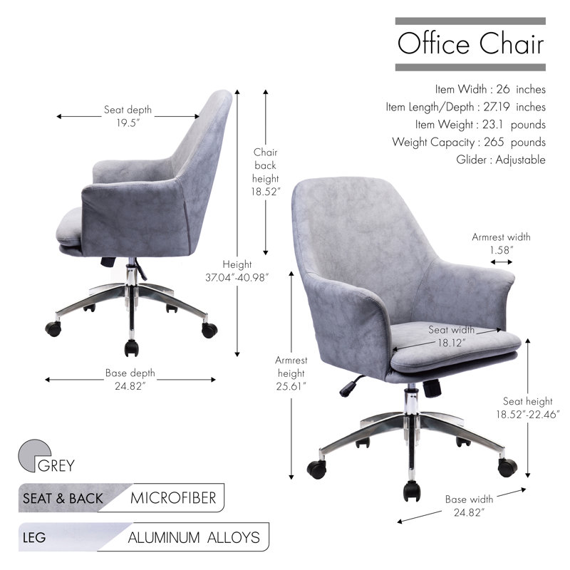 Jorden Microfiber Microsuede Task Chair Gray